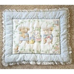 Judi S Vtg Crib Comforter Ruffled Waffle Quilted Nursey Decor Blue Bear Bunny